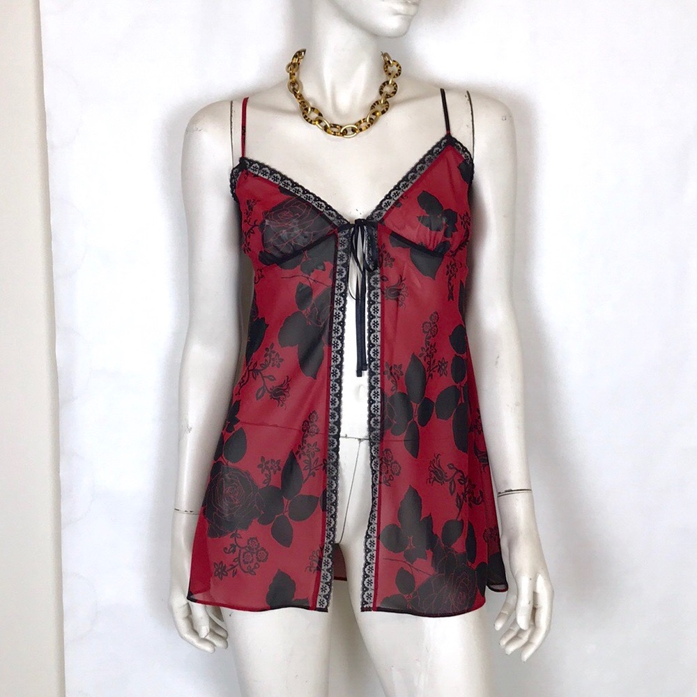 Victoria’s Secret red black floral lace nightie XS